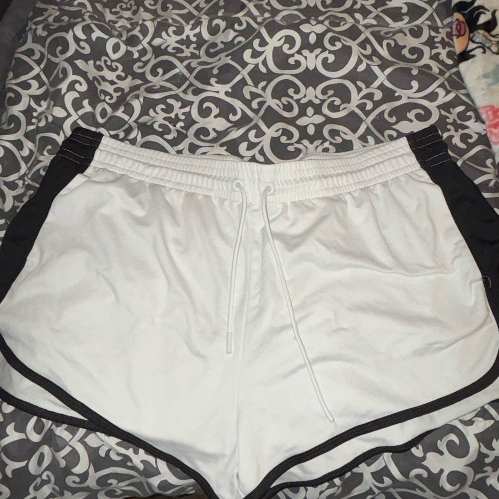 Women’s White Athletic Shorts with Black Trim